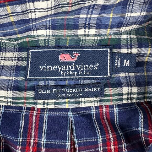 Vineyard Vines Shirt Mens Medium Blue Mixed Plaid Slim Fit Tucker Button Down - Picture 3 of 8